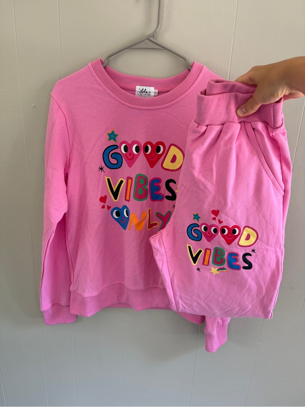 Lola & the Boys Pink "Good Vibes" Sweatshirt & Jogger Set